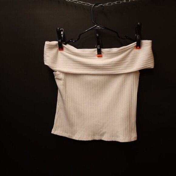 -Madewell NWT Womens Ribbed Off-the-Shoulder Top in Pristine White Size L - Picture 2 of 14